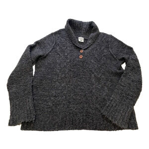 Columbia Womens Pebbled Sweater Size L Gray Pullover Shawl Neck Academia Preppy